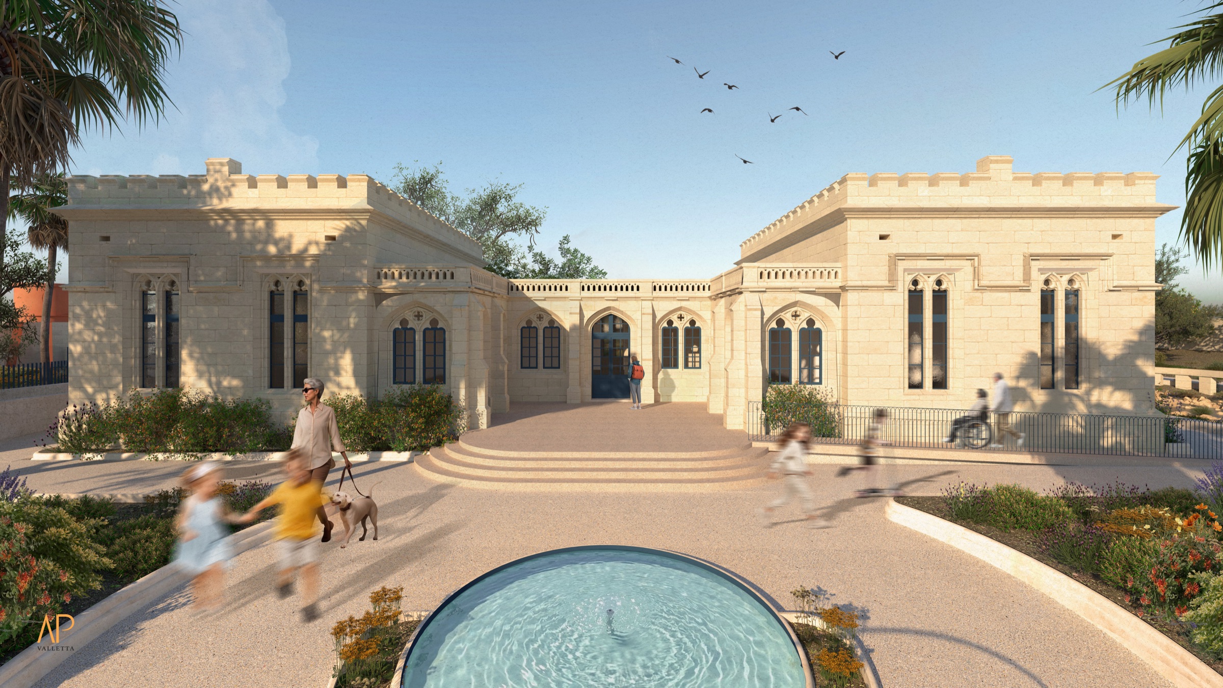 Render of the restored Gżira pumping station seen from the front